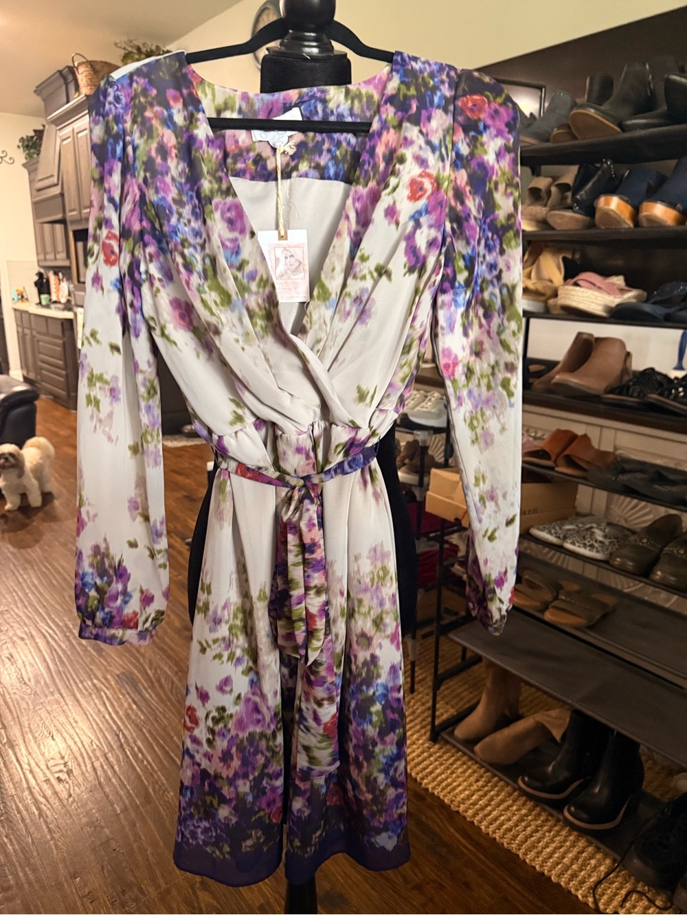 Jessica Simpson Purple Multi Floral Wrap Midi Dress